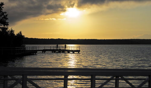 Scenic view of river against sky at sunset