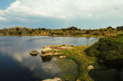 Scenic view of lake against sky