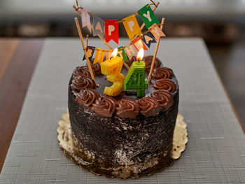 Close-up of chocolate cake on table