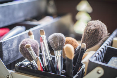 Close-up of make-up brushes