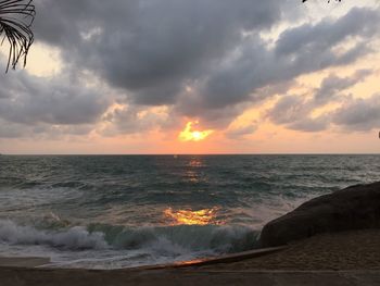 Scenic view of sea against cloudy sky