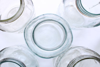 High angle view of glass jar on table