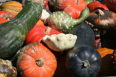 High angle view of pumpkins for sale at market stall