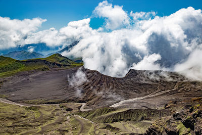 Scenic view of volcanic landscape against sky