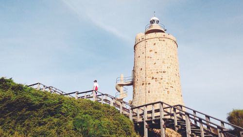 Low angle view of lighthouse against clear sky