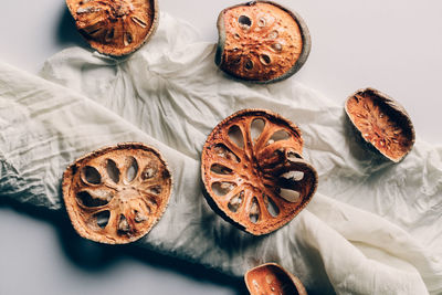 High angle view of bread on table