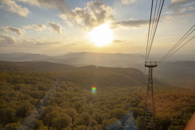 Scenic view of mountains against sky during sunset