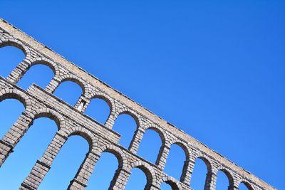 Low angle view of metallic structure against clear blue sky