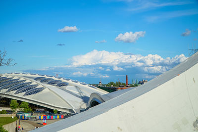 Panoramic view of city against blue sky