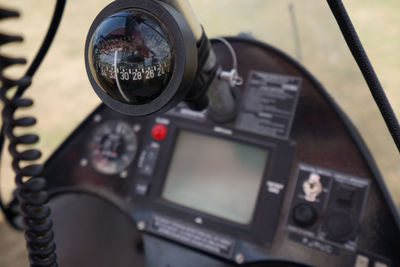 Microlight ultralight aircraft inside autogyro instrument panel