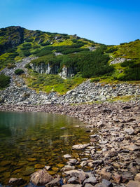 Scenic view of lake against clear sky