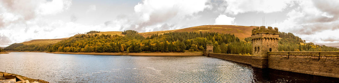 Panoramic view of river and trees against sky