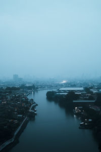 High angle view of city at waterfront