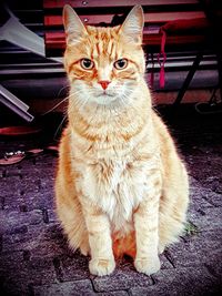 Portrait of cat sitting outdoors