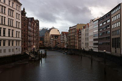 Canal amidst buildings in city against sky