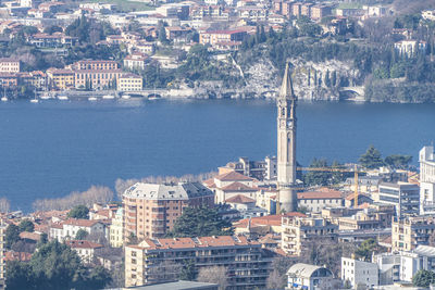 Aerial view of lecco and his beautiful bell tower