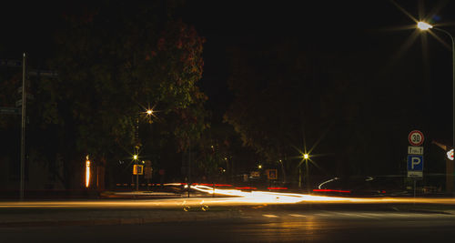 Light trails on road at night