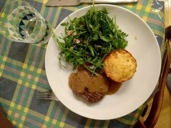 Close-up of food in plate on table