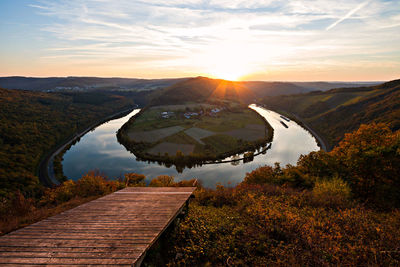 Scenic view of mountains against sky during sunset