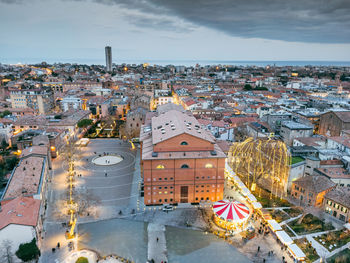 High angle view of townscape against sky