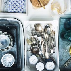 High angle view of cutlery on table