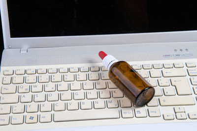 High angle view of computer keyboard on table