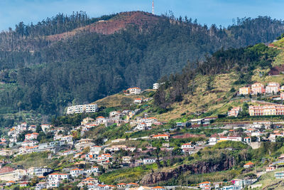 High angle view of buildings in town