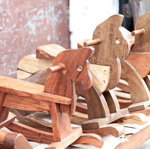 Close-up of wooden toys