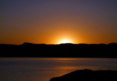 Scenic view of lake against sky during sunset