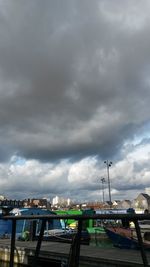 View of harbor against cloudy sky