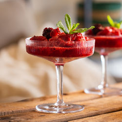 Close-up of red berries on table