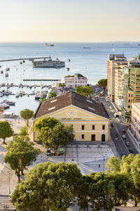 Top view of the famous market model, all saints bay and harbour in the city of salvador, bahia