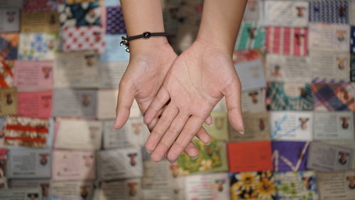 High angle view of human hands