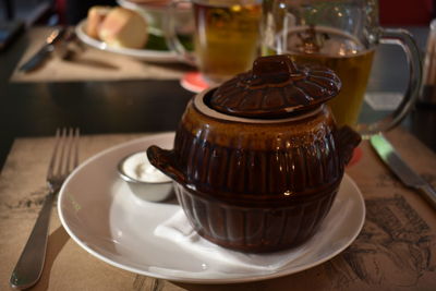 Close-up of tea cup on table