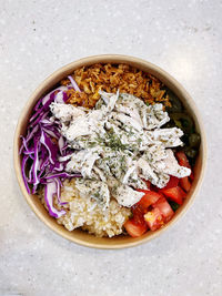 High angle view of food in bowl on table