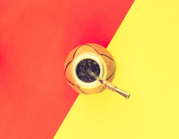 Directly above shot of coffee cup on table