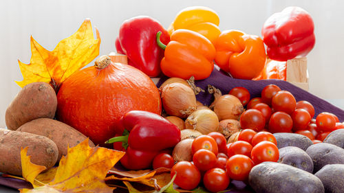 High angle view of fruits and vegetables