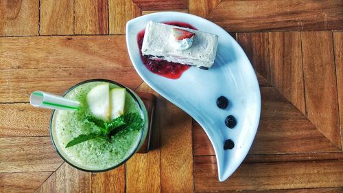 High angle view of drink on table