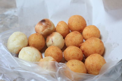 High angle view of cookies in basket