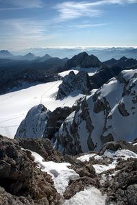 Scenic view of snowcapped mountains against sky