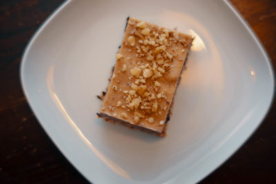 High angle view of breakfast served in plate on table