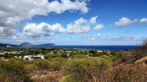 Scenic view of sea against cloudy sky