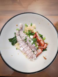 High angle view of food served in plate