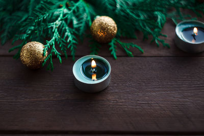 High angle view of christmas decorations on table