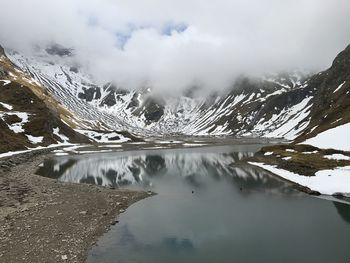 Scenic view of snowcapped mountains against sky