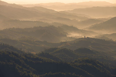 High angle view of landscape against sky during sunset