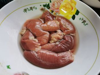 High angle view of food served in plate