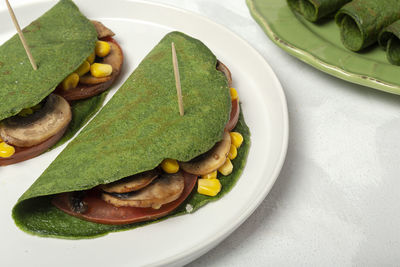 High angle view of meal served in plate