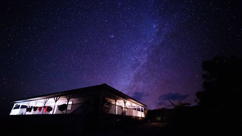 Low angle view of building against sky at night