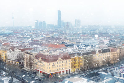 High angle view of cityscape against sky